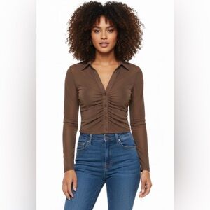 Simply Aster Sheer Brown Button Down Shirt Women’s Long Sleeve Size S